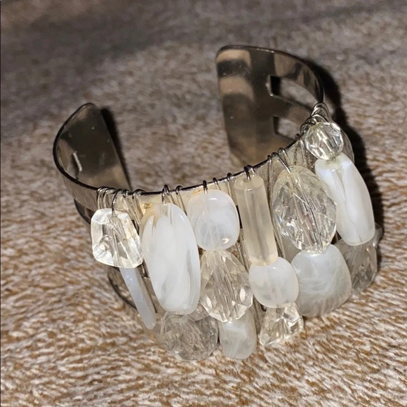 Silver tone chunky Rare Gem stones Cuff fashion Bracelet - Picture 2 of 4